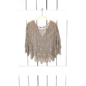 Vintage crochet knit cropped pullover shawl poncho